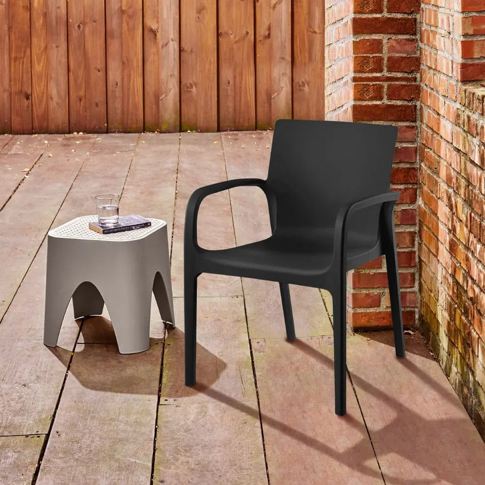 Set of Two Black Heavy Duty Plastic Outdoor Stacking Dining Chairs - NOBLE HOME INTERIORS