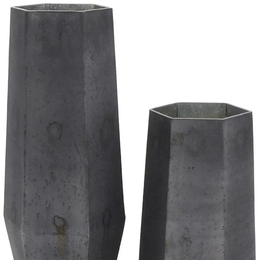 Set of Two Black Hexagonal Glass Table Vases - NOBLE HOME INTERIORS