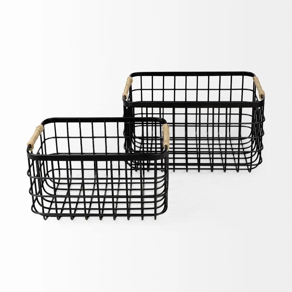 Set of Two Black Metal Basket - NOBLE HOME INTERIORS