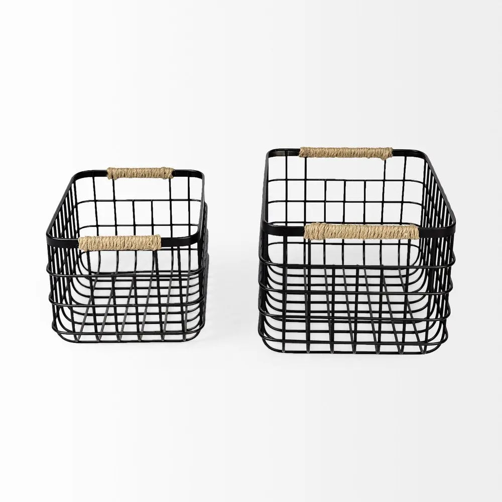 Set of Two Black Metal Basket - NOBLE HOME INTERIORS