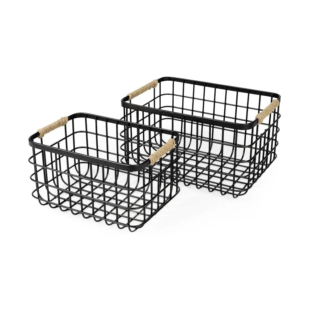 Set of Two Black Metal Basket - NOBLE HOME INTERIORS