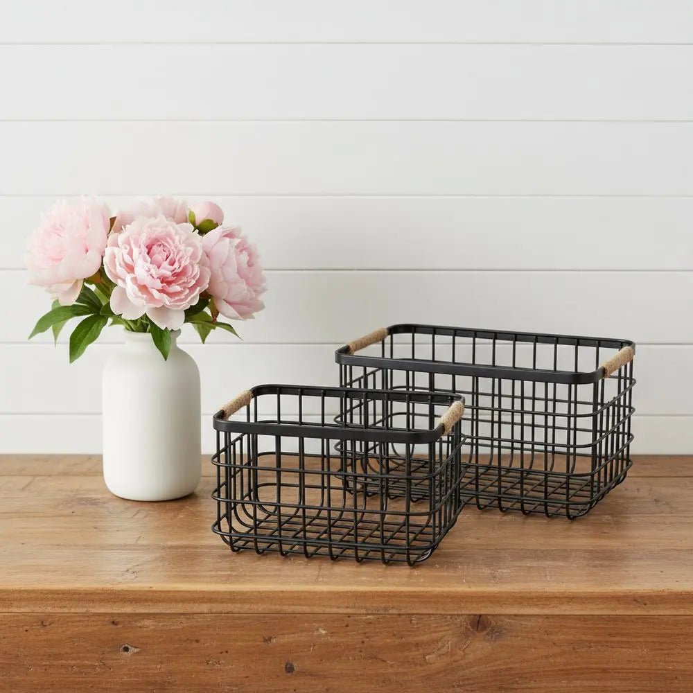Set of Two Black Metal Basket - NOBLE HOME INTERIORS