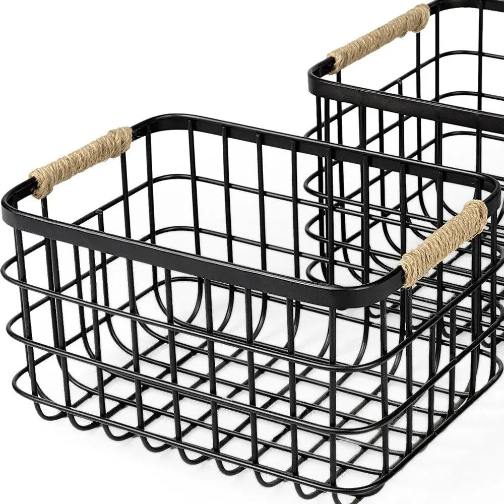 Set of Two Black Metal Basket - NOBLE HOME INTERIORS