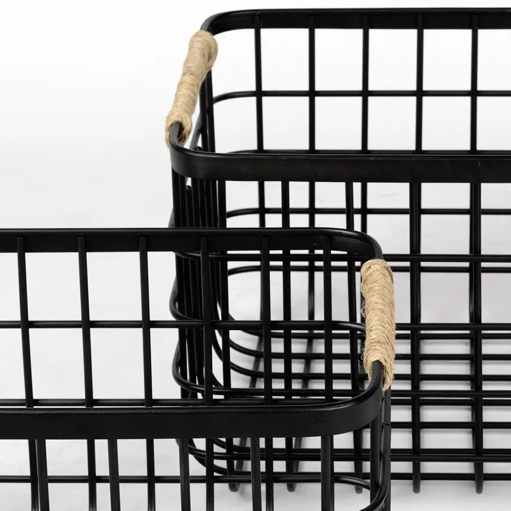 Set of Two Black Metal Basket - NOBLE HOME INTERIORS