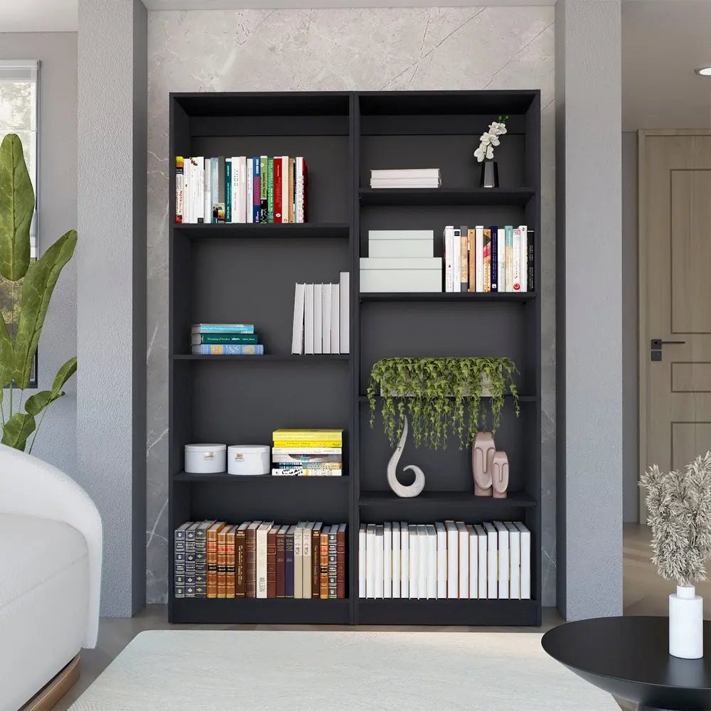 Set of Two Black Wood Multi Tier Bookcases - NOBLE HOME INTERIORS
