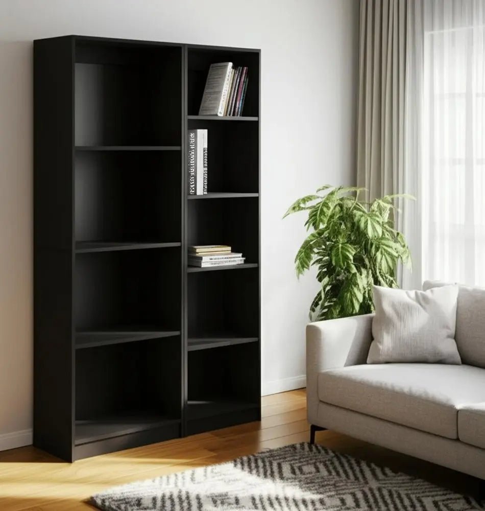 Set of Two Black Wood Multi Tier Bookcases - NOBLE HOME INTERIORS