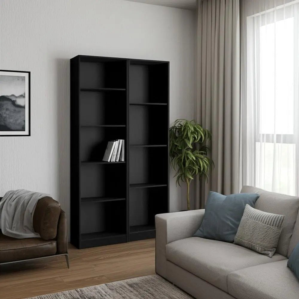Set of Two Black Wood Multi Tier Bookcases - NOBLE HOME INTERIORS