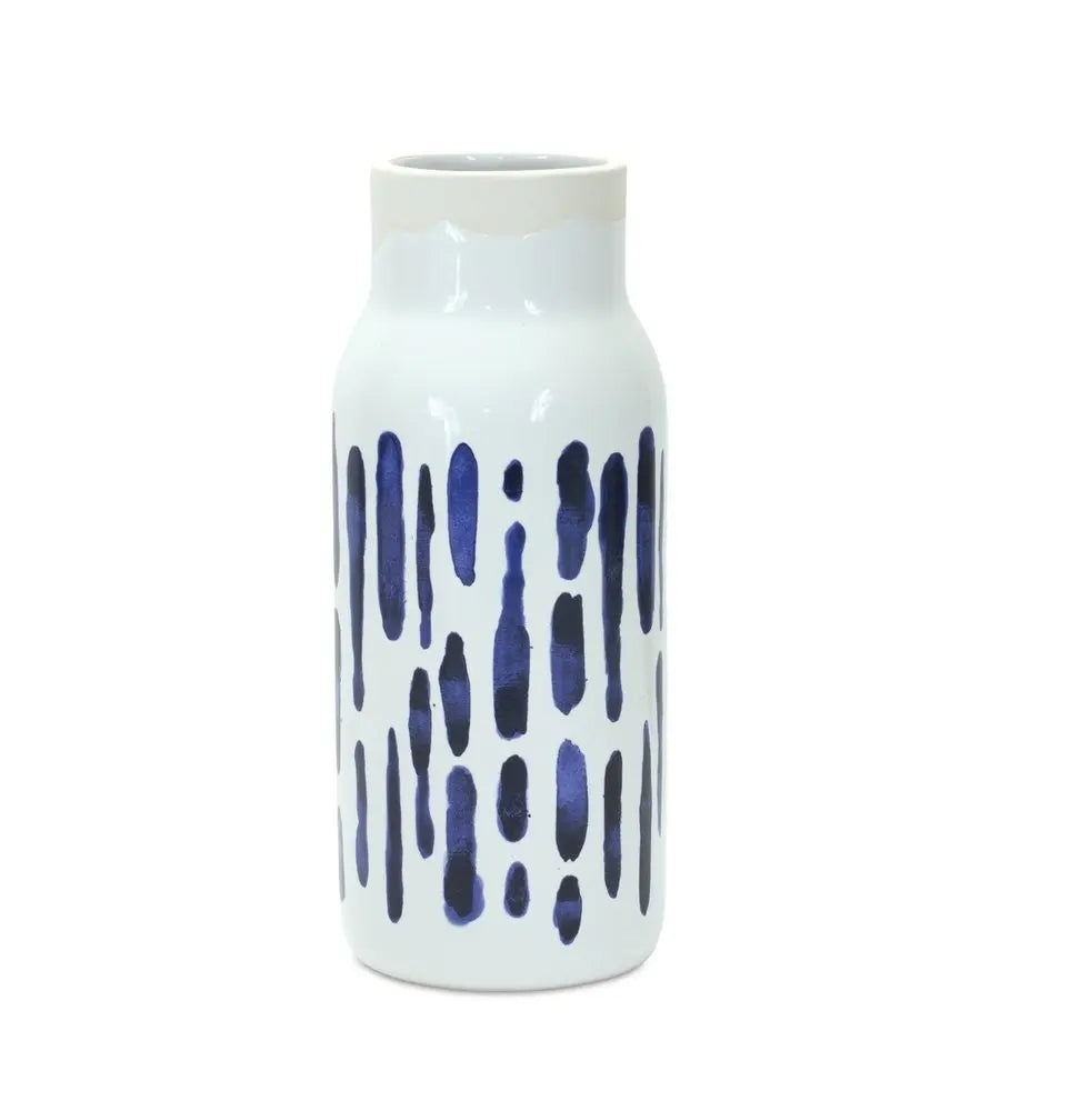 Set of Two Blue and White Abstract Cylinder Ceramic Table Vase - NOBLE HOME INTERIORS