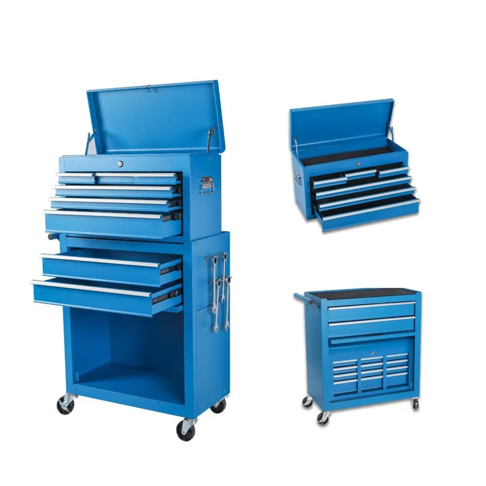 Set of Two Blue Multi - Tier Steel Rolling Cabinet With Lid - NOBLE HOME INTERIORS