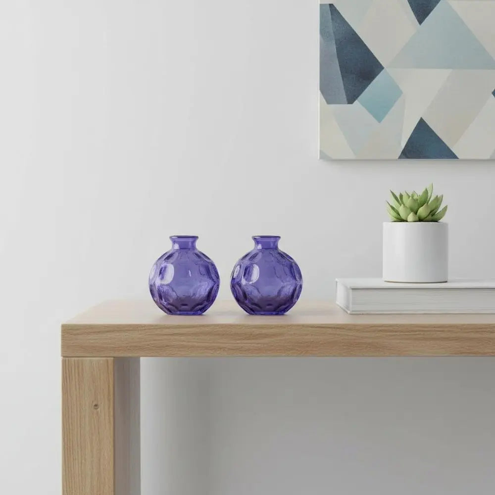 Set of Two Blue Round Glass Table Vase - NOBLE HOME INTERIORS