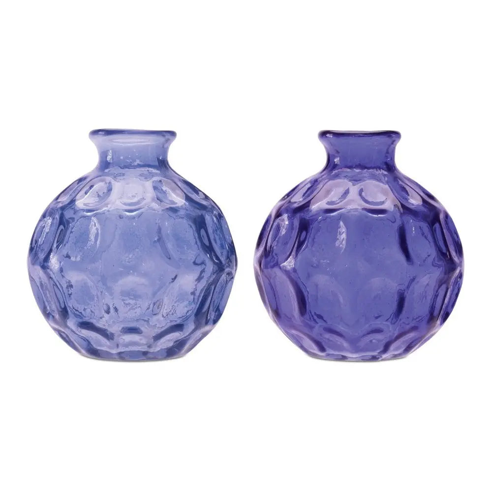 Set of Two Blue Round Glass Table Vase - NOBLE HOME INTERIORS