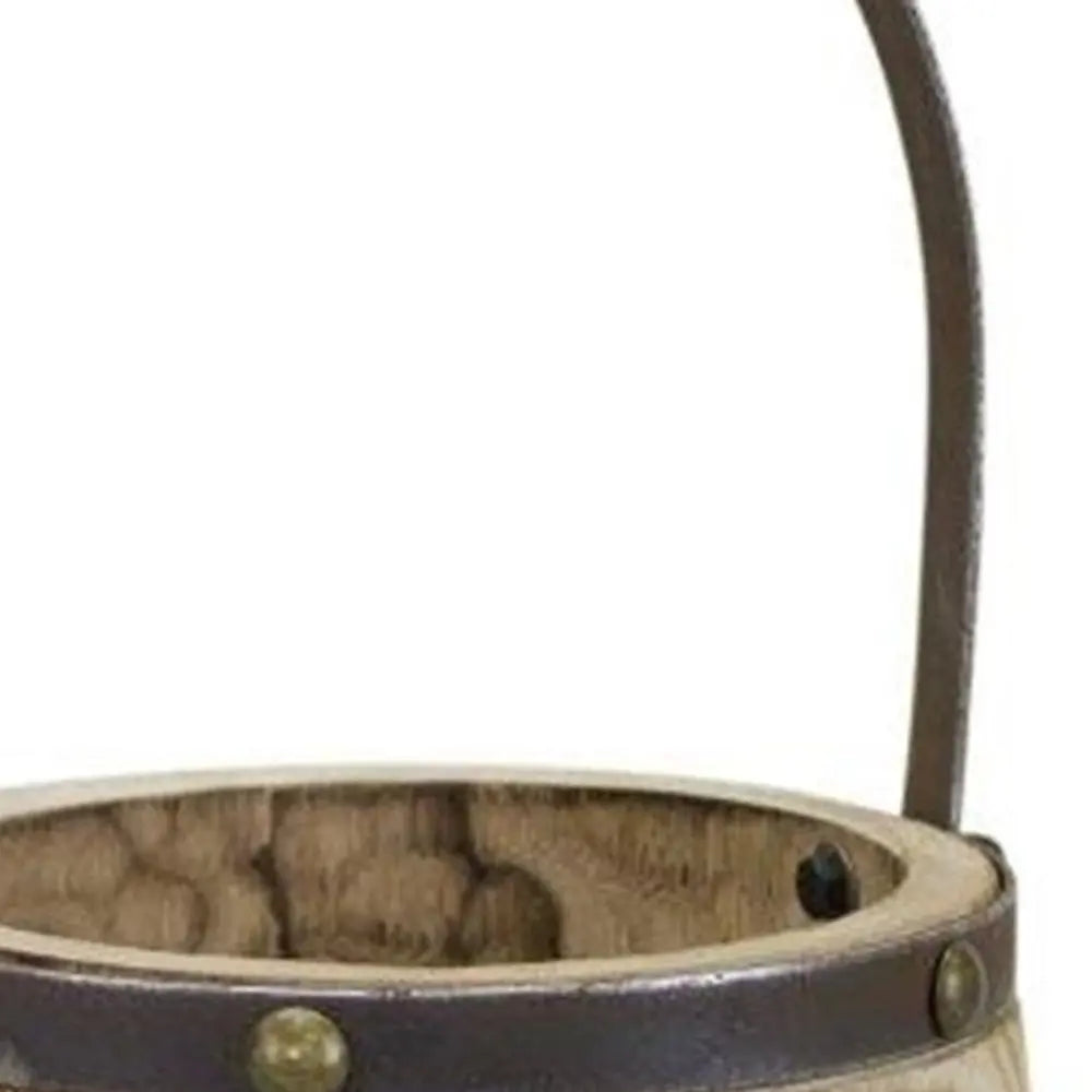 Set of Two Brown Round Wood Table Vase - NOBLE HOME INTERIORS