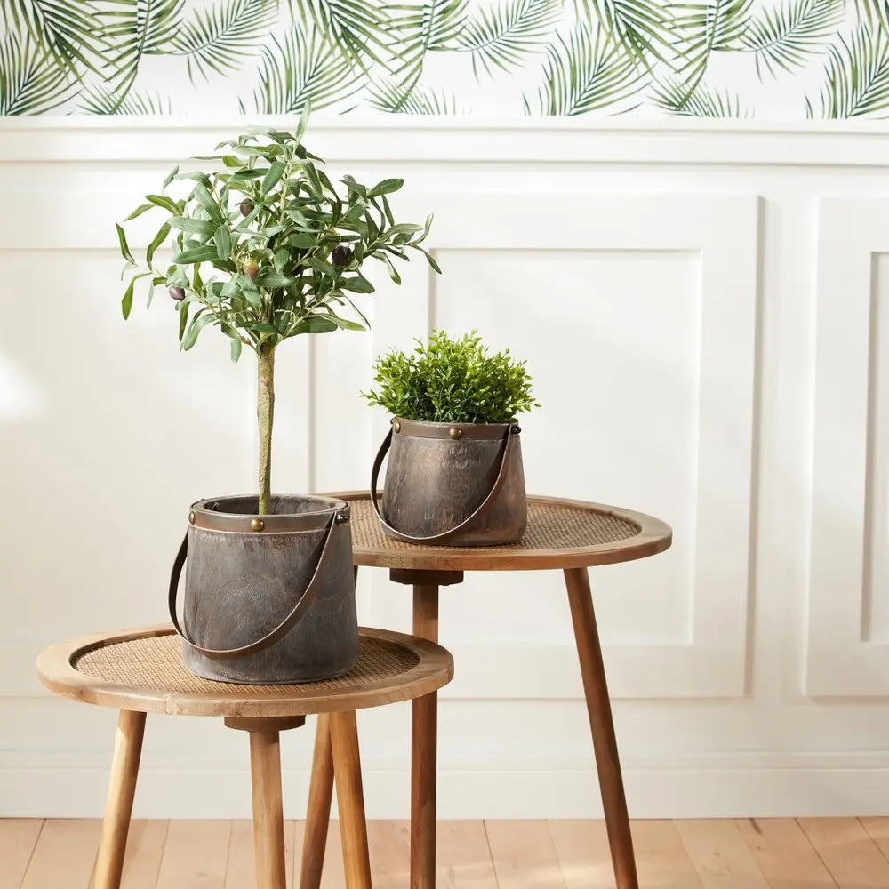 Set of Two Brown Round Wood Table Vase - NOBLE HOME INTERIORS