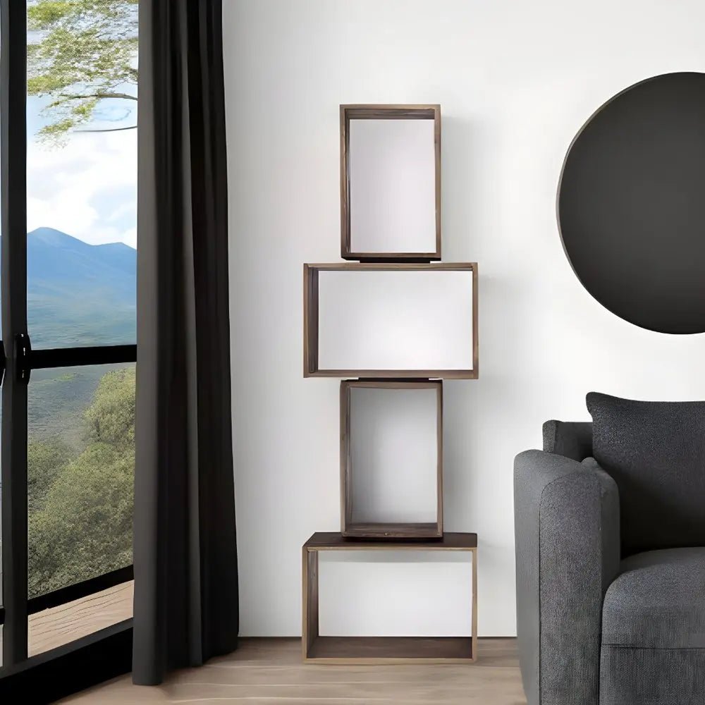 Set of Two Brown Solid and Manufactured Wood Two Tier Floating Bookcase - NOBLE HOME INTERIORS