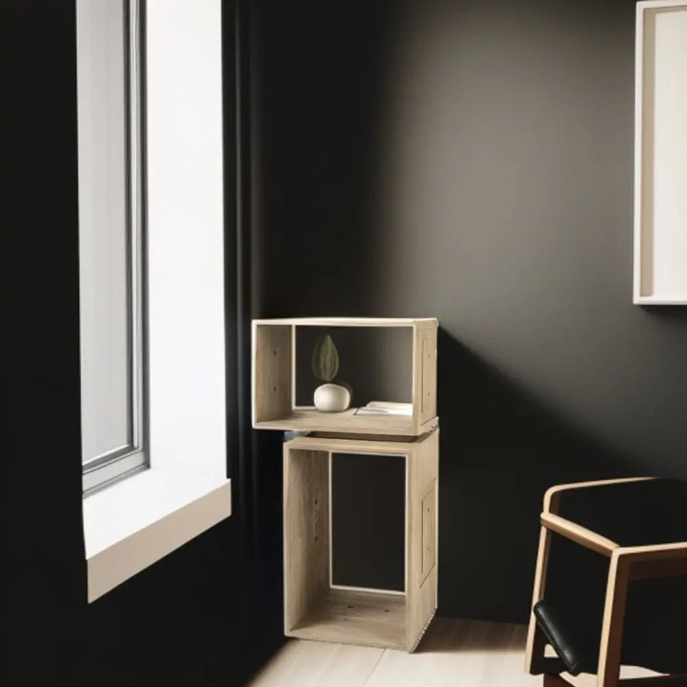 Set of Two Brown Solid and Manufactured Wood Two Tier Floating Bookcase - NOBLE HOME INTERIORS