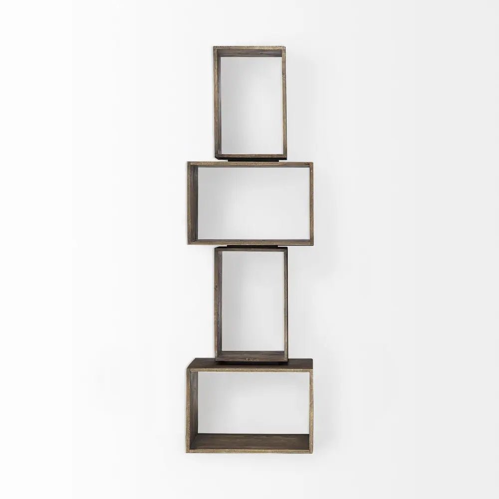 Set of Two Brown Solid and Manufactured Wood Two Tier Floating Bookcase - NOBLE HOME INTERIORS