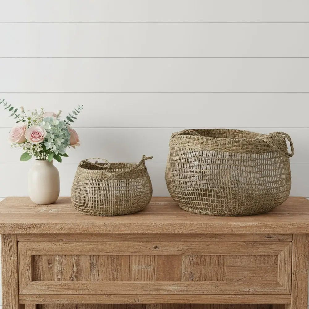Set of Two Brown Wicker Basket - NOBLE HOME INTERIORS