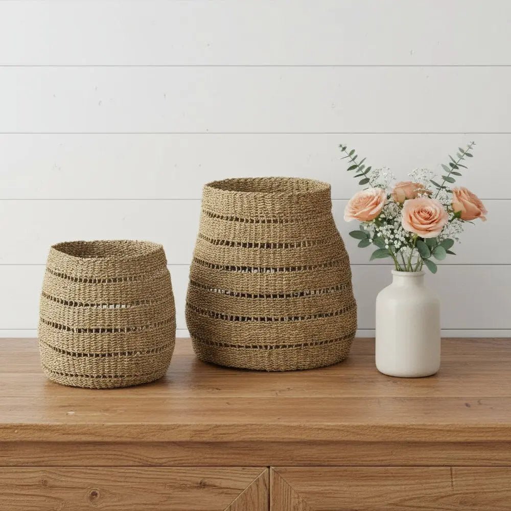 Set of Two Brown Wicker Basket - NOBLE HOME INTERIORS