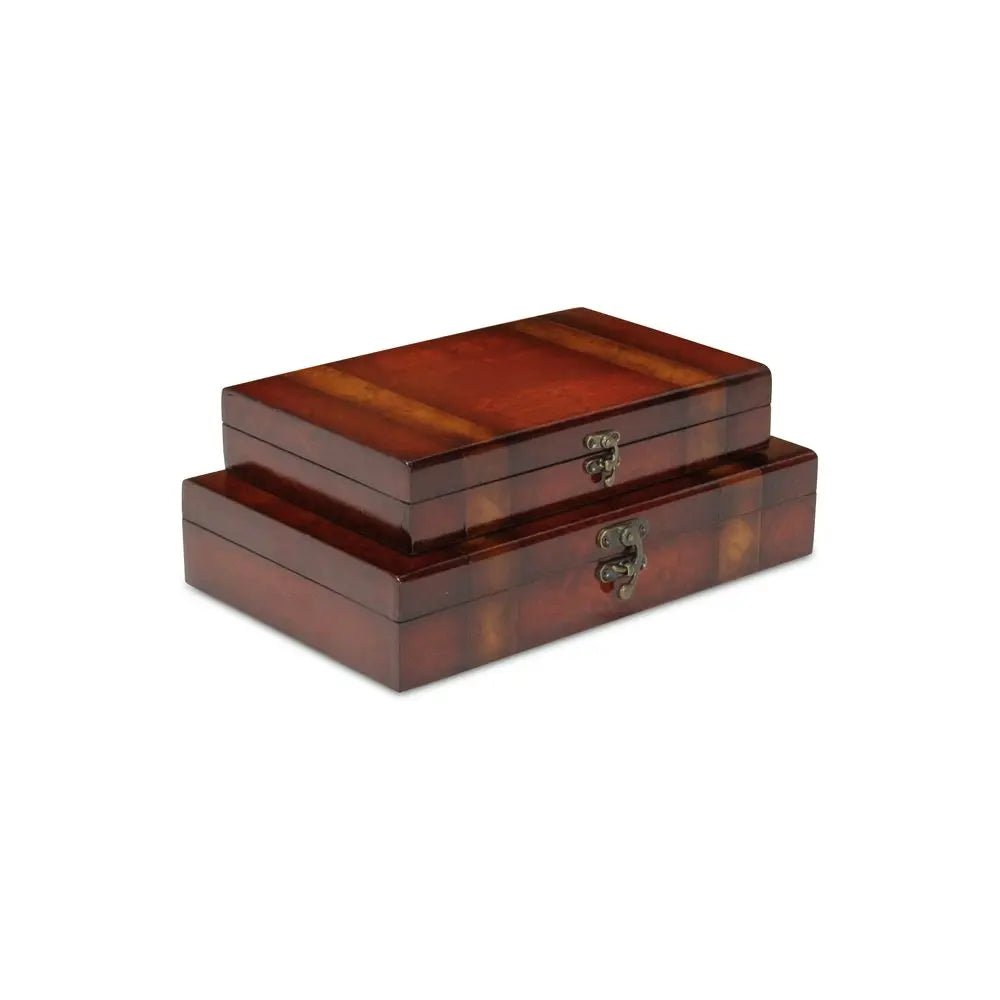 Set of Two Brown Wood Box With Lid - NOBLE HOME INTERIORS