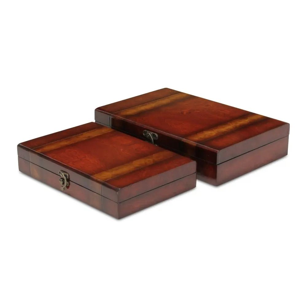 Set of Two Brown Wood Box With Lid - NOBLE HOME INTERIORS