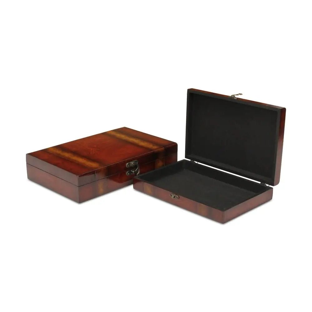 Set of Two Brown Wood Box With Lid - NOBLE HOME INTERIORS