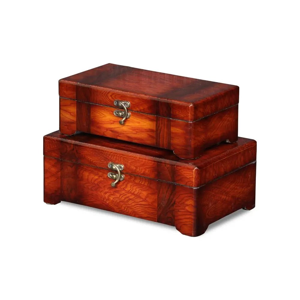 Set of Two Brown Wood Box With Lid - NOBLE HOME INTERIORS