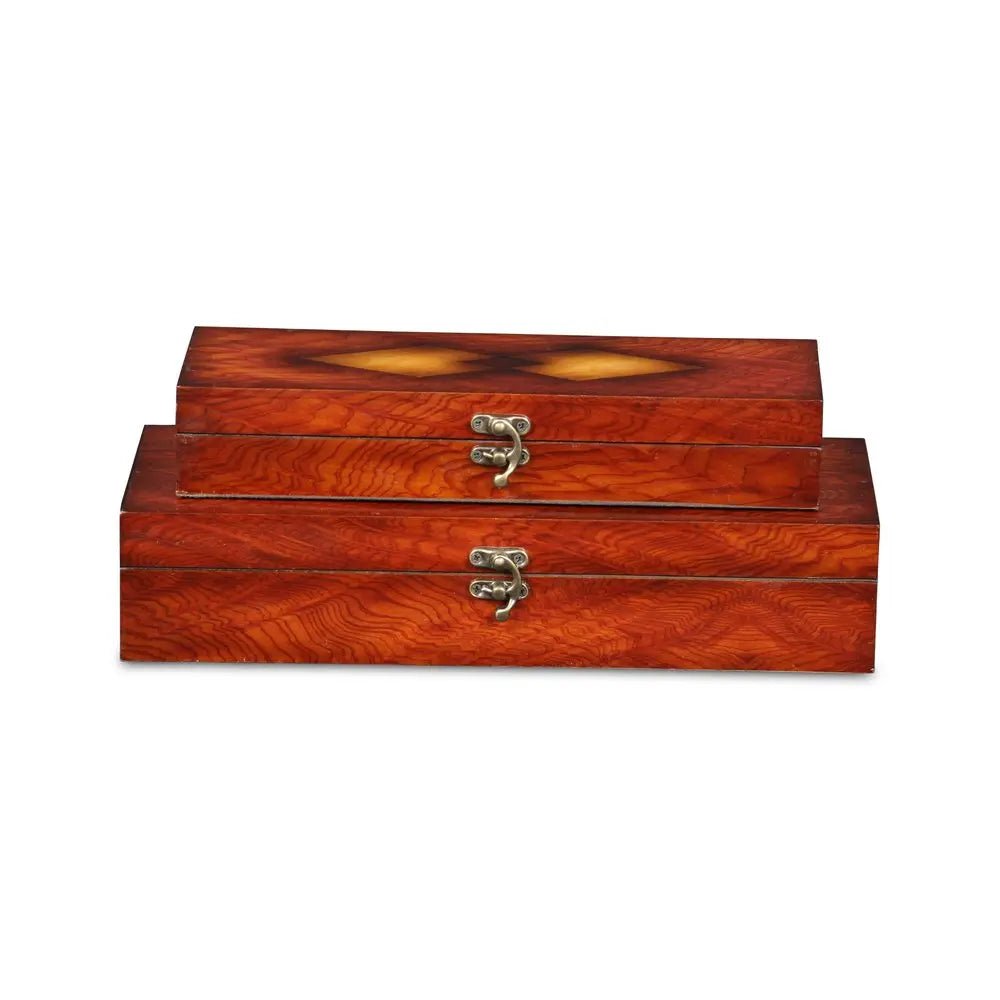 Set of Two Brown Wood Box With Lid - NOBLE HOME INTERIORS