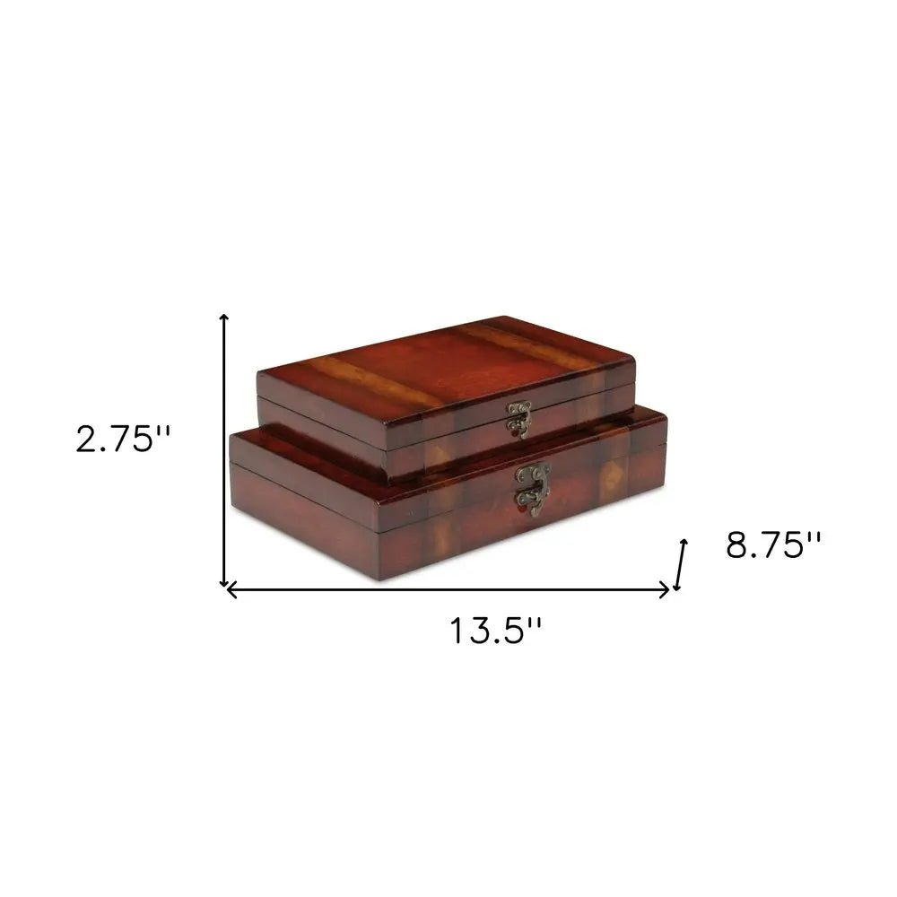 Set of Two Brown Wood Box With Lid - NOBLE HOME INTERIORS