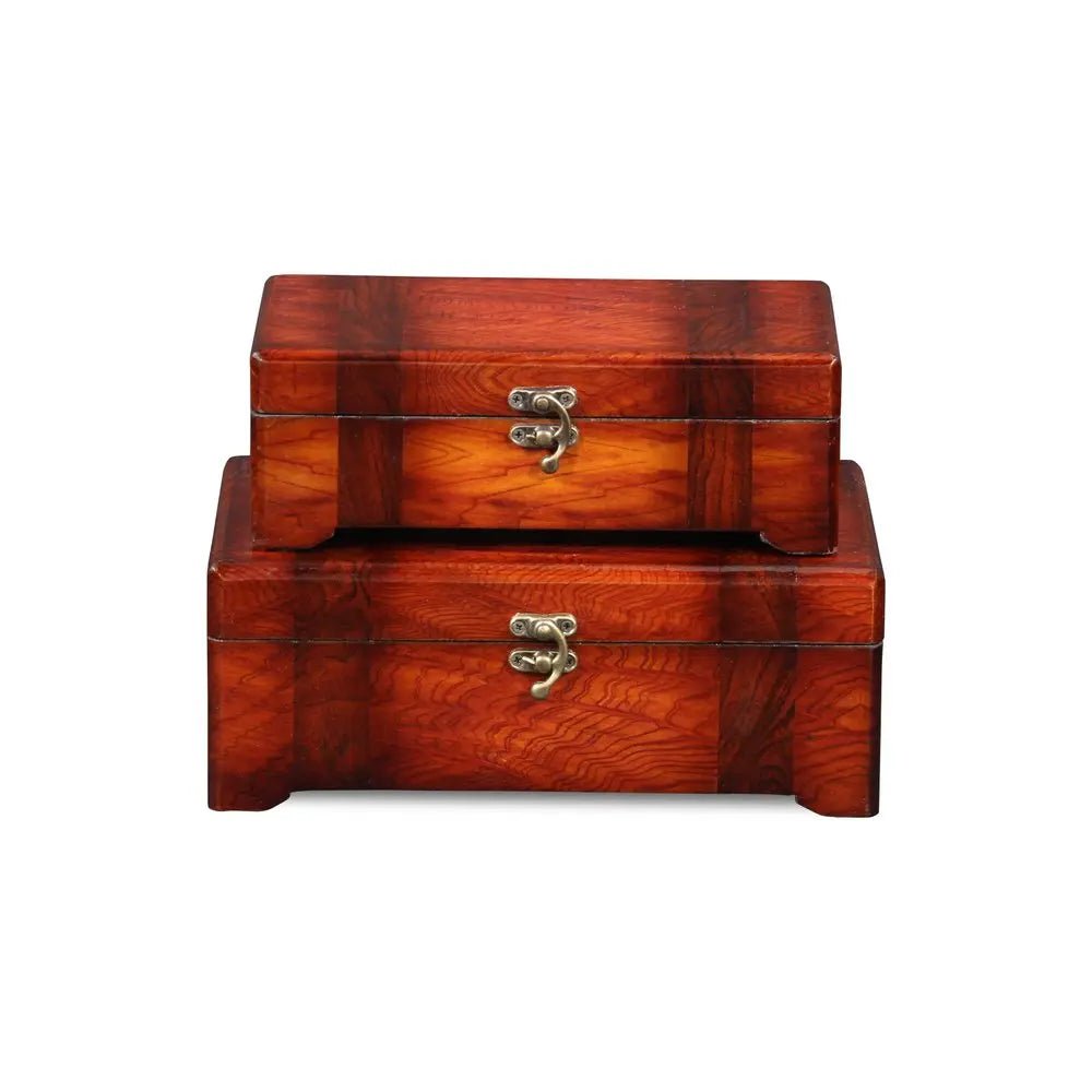 Set of Two Brown Wood Box With Lid - NOBLE HOME INTERIORS