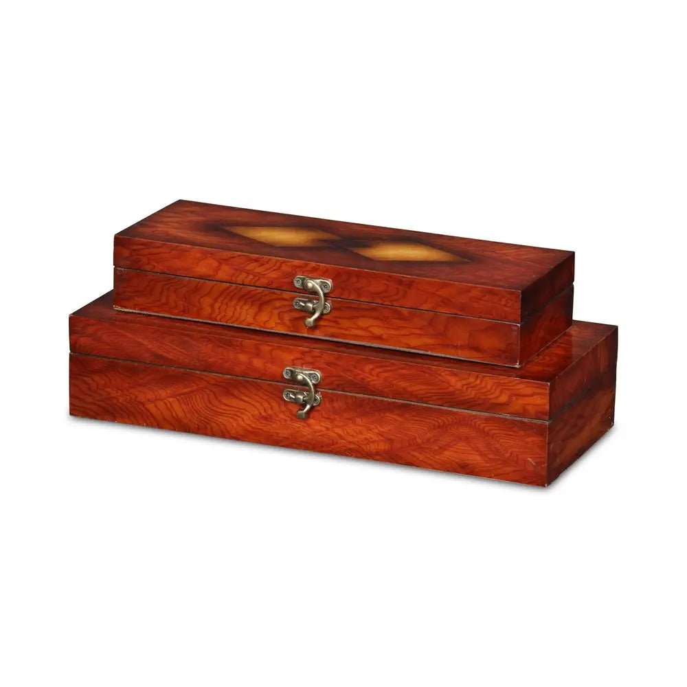 Set of Two Brown Wood Box With Lid - NOBLE HOME INTERIORS