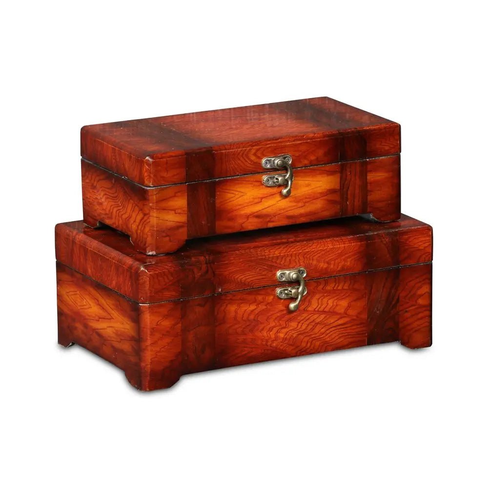 Set of Two Brown Wood Box With Lid - NOBLE HOME INTERIORS