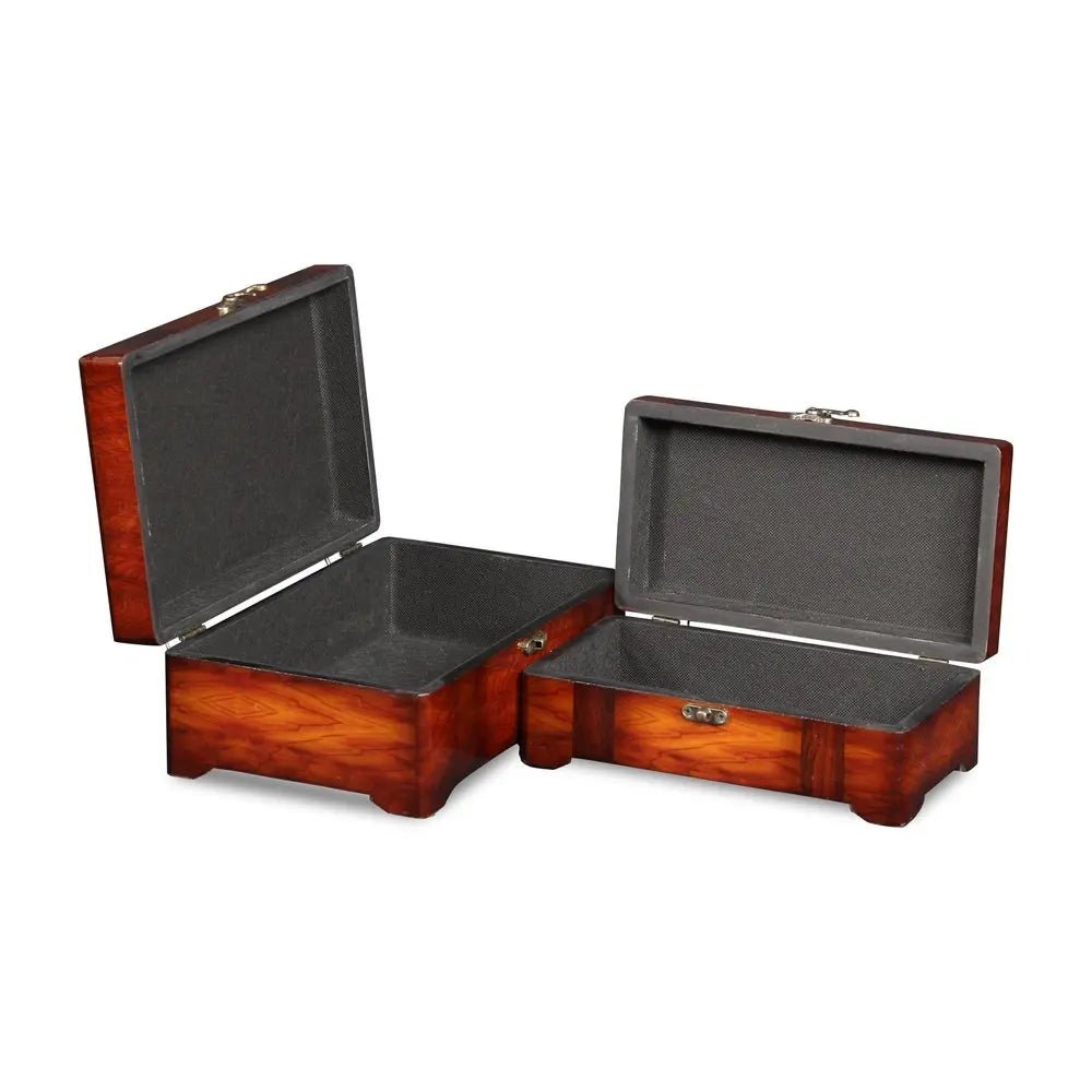 Set of Two Brown Wood Box With Lid - NOBLE HOME INTERIORS