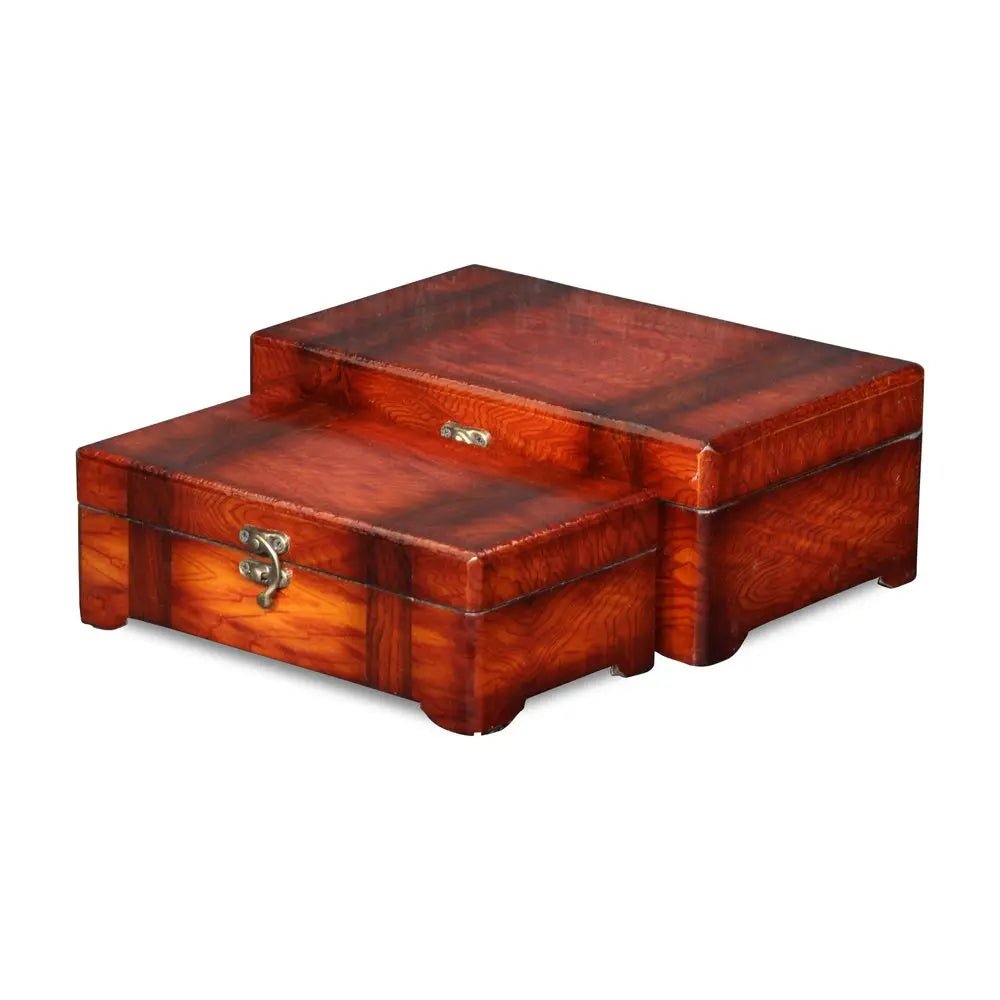Set of Two Brown Wood Box With Lid - NOBLE HOME INTERIORS
