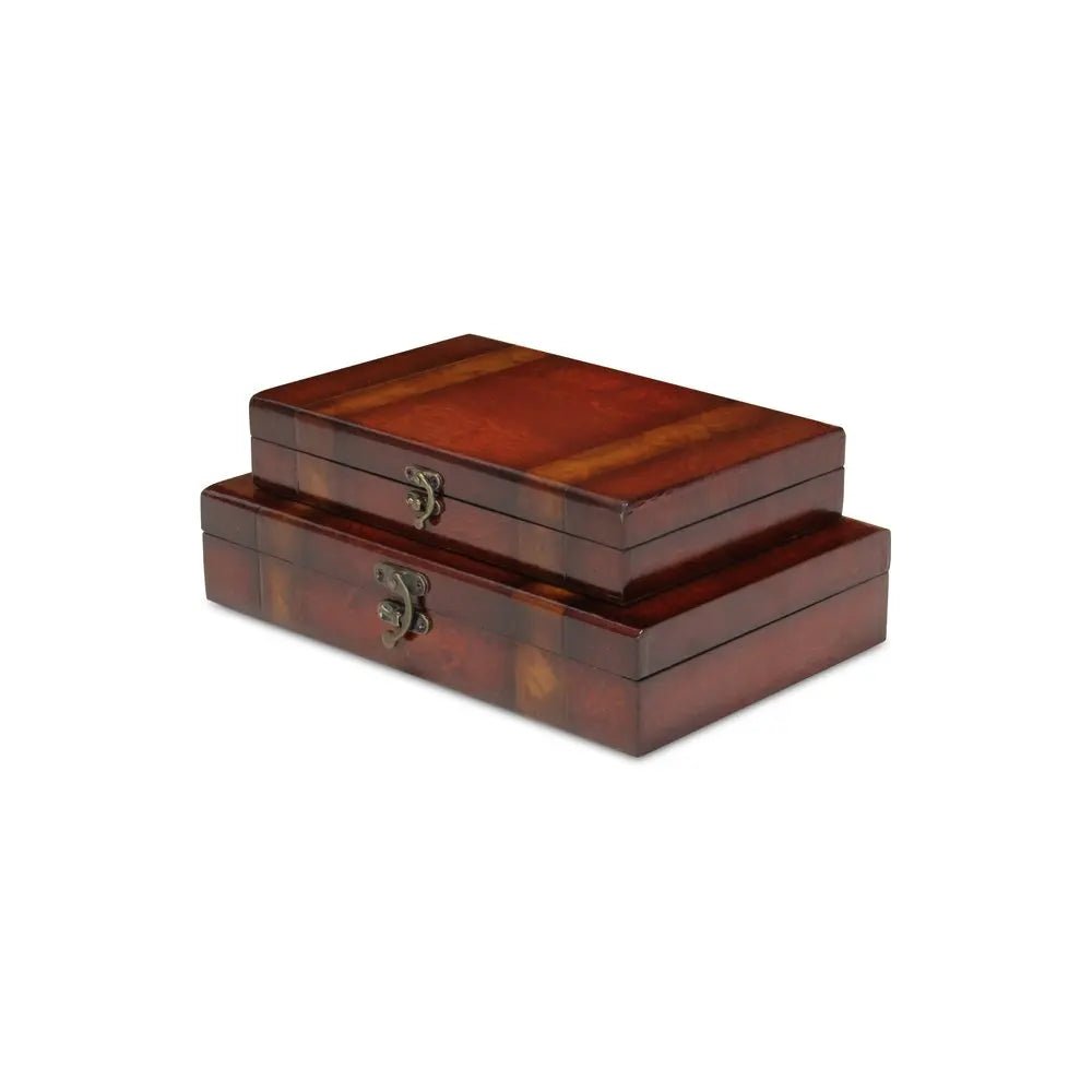 Set of Two Brown Wood Box With Lid - NOBLE HOME INTERIORS