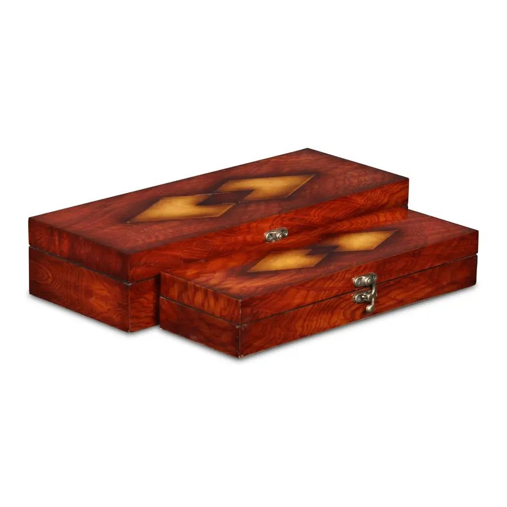 Set of Two Brown Wood Box With Lid - NOBLE HOME INTERIORS