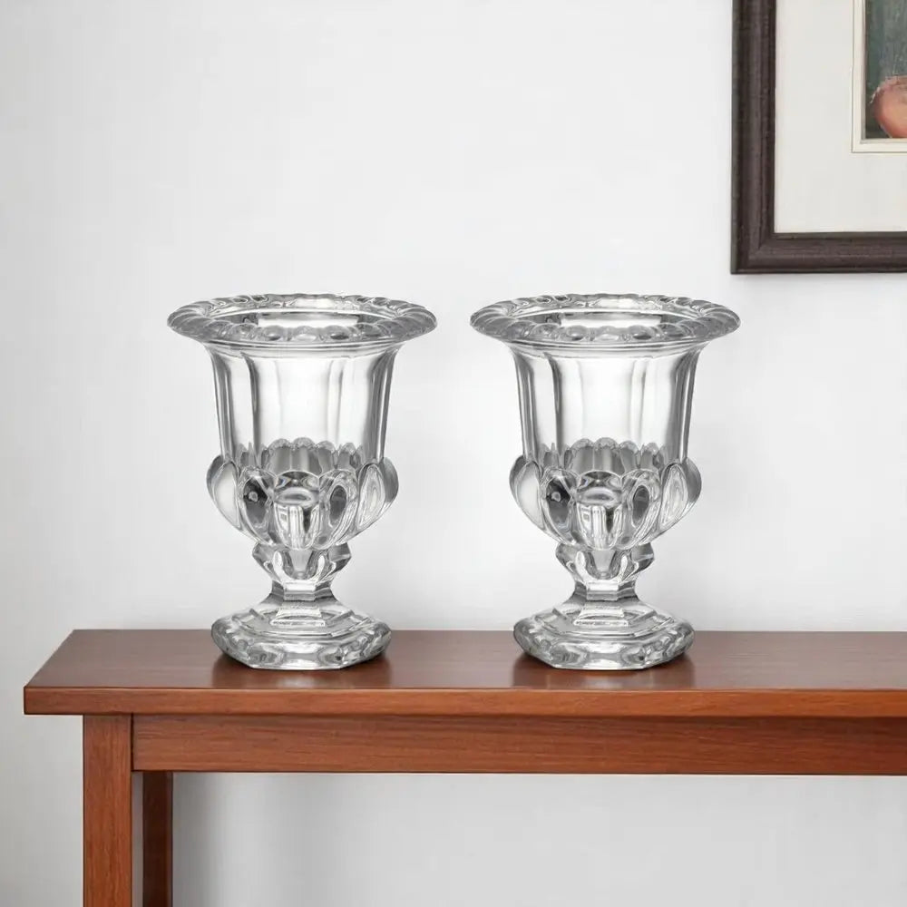 Set of Two Clear Glass Urn Table Vases - NOBLE HOME INTERIORS