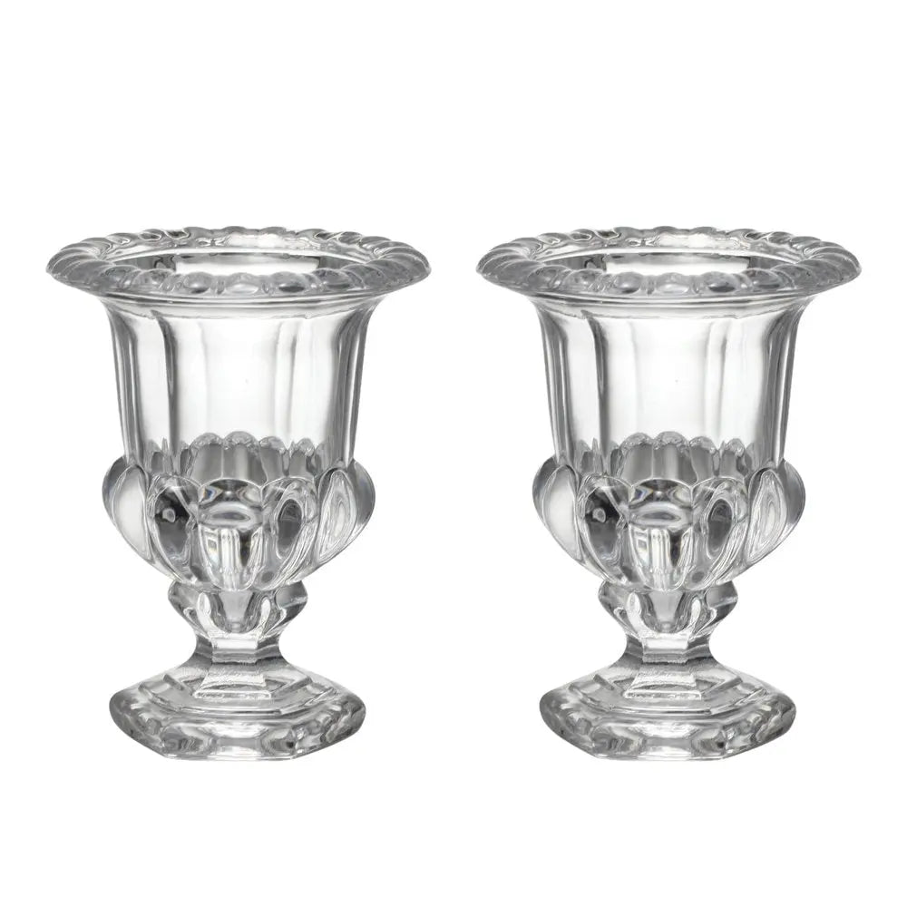 Set of Two Clear Glass Urn Table Vases - NOBLE HOME INTERIORS