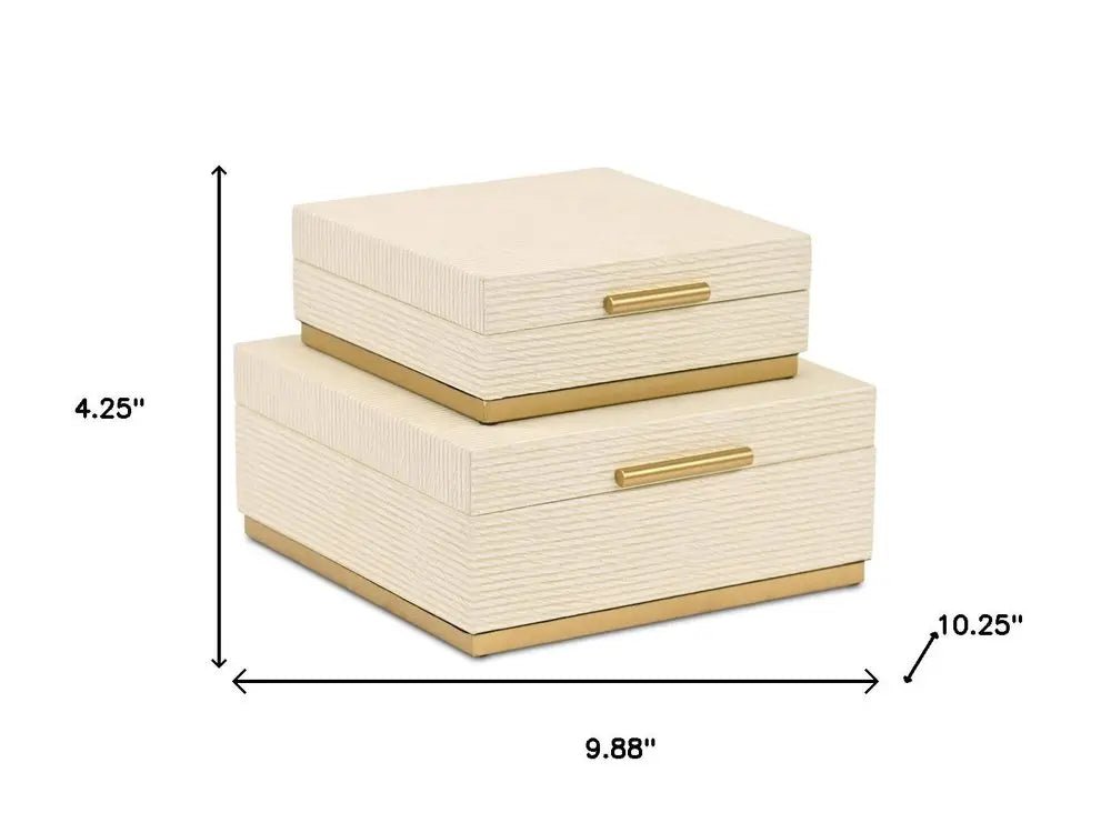 Set of Two Cream And Gold Nesting Wood Box With Lid - NOBLE HOME INTERIORS