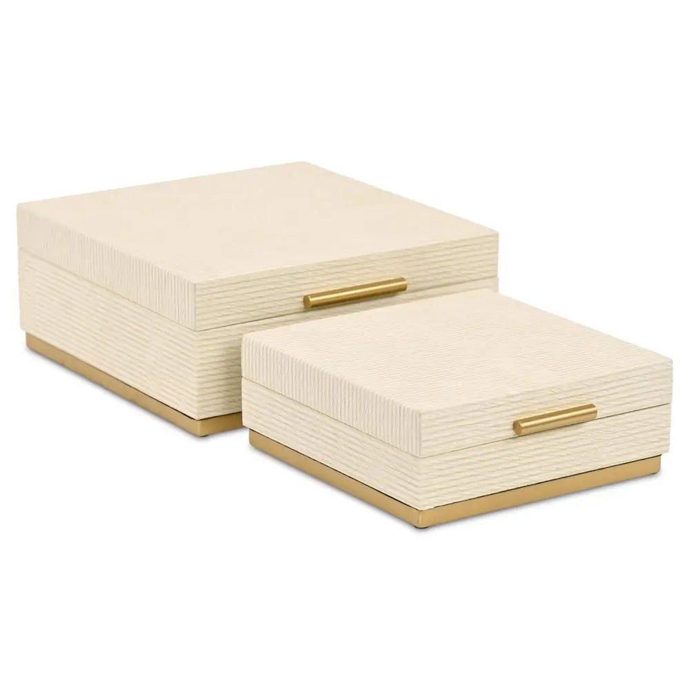 Set of Two Cream And Gold Nesting Wood Box With Lid - NOBLE HOME INTERIORS