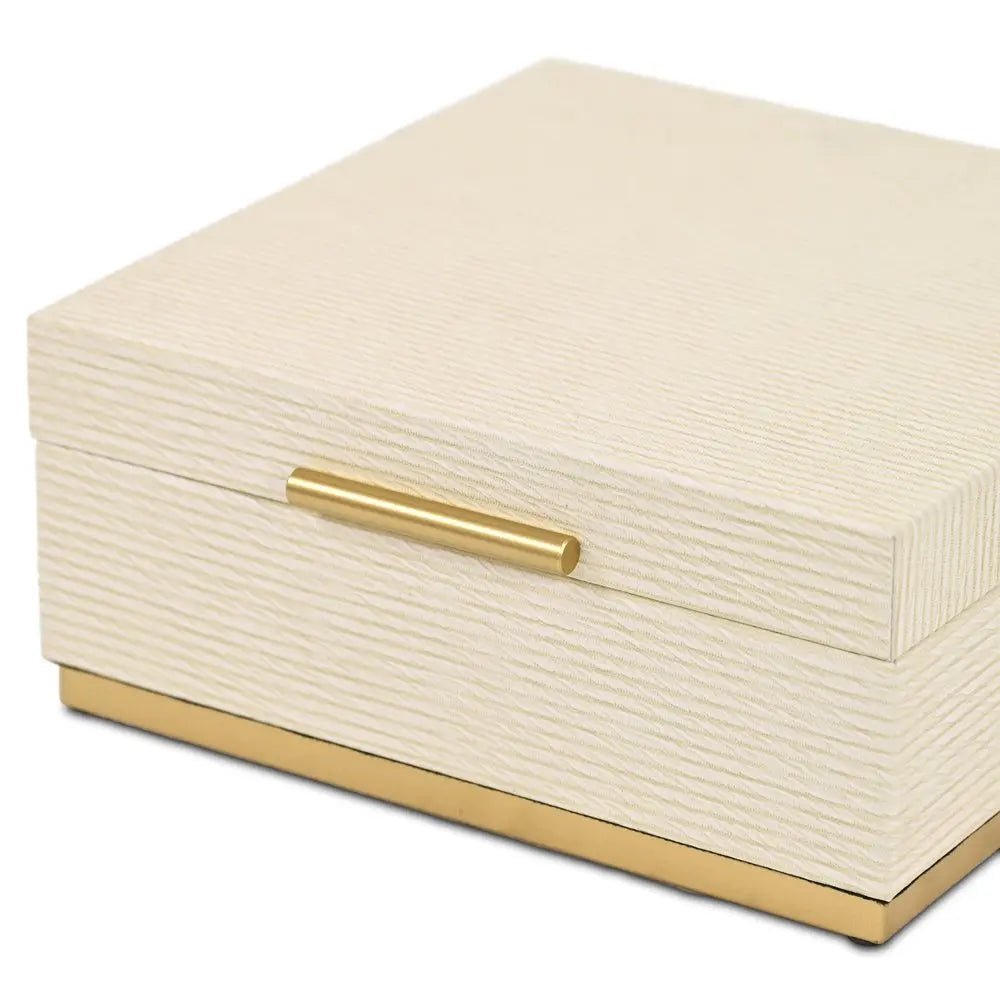 Set of Two Cream And Gold Nesting Wood Box With Lid - NOBLE HOME INTERIORS