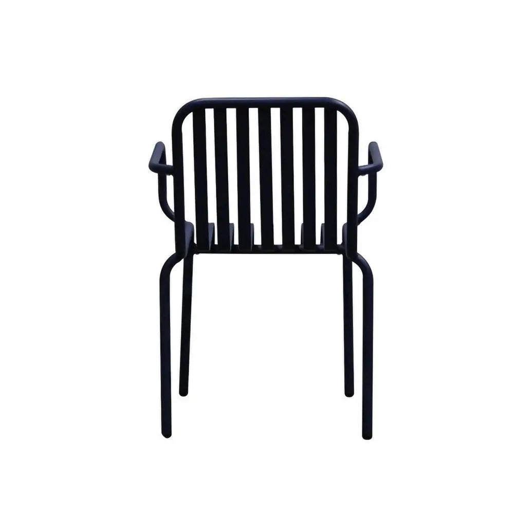 Set of Two Dark Blue Steel Outdoor Stacking Arm Chairs - NOBLE HOME INTERIORS