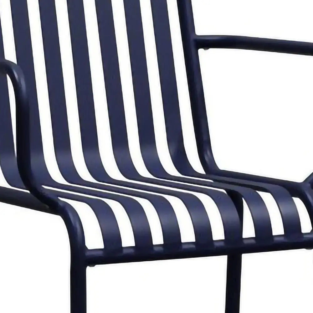 Set of Two Dark Blue Steel Outdoor Stacking Arm Chairs - NOBLE HOME INTERIORS