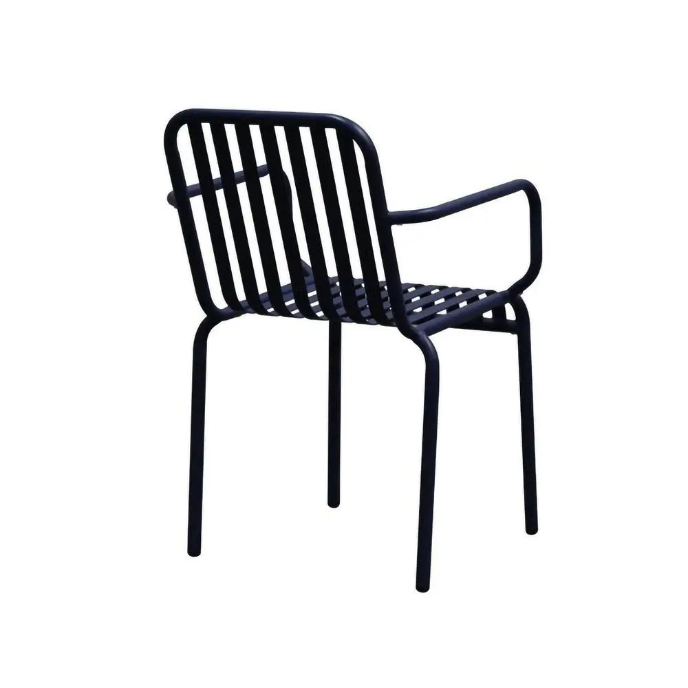 Set of Two Dark Blue Steel Outdoor Stacking Arm Chairs - NOBLE HOME INTERIORS