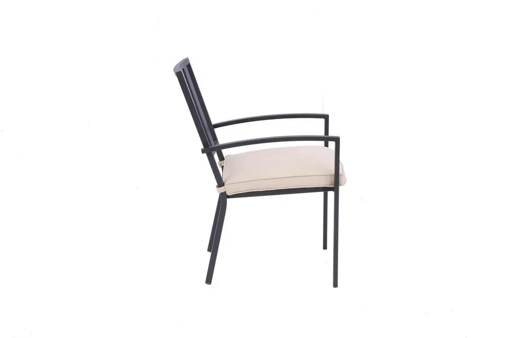 Set of Two Dark Gray Aluminum Outdoor Stacking Dining Chairs with Beige Cushion - NOBLE HOME INTERIORS