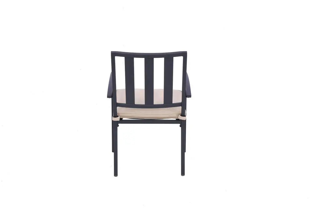 Set of Two Dark Gray Aluminum Outdoor Stacking Dining Chairs with Beige Cushion - NOBLE HOME INTERIORS