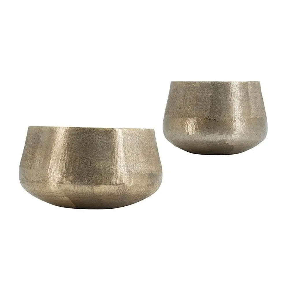 Set of Two Gold Aluminum Round Table Vases - NOBLE HOME INTERIORS