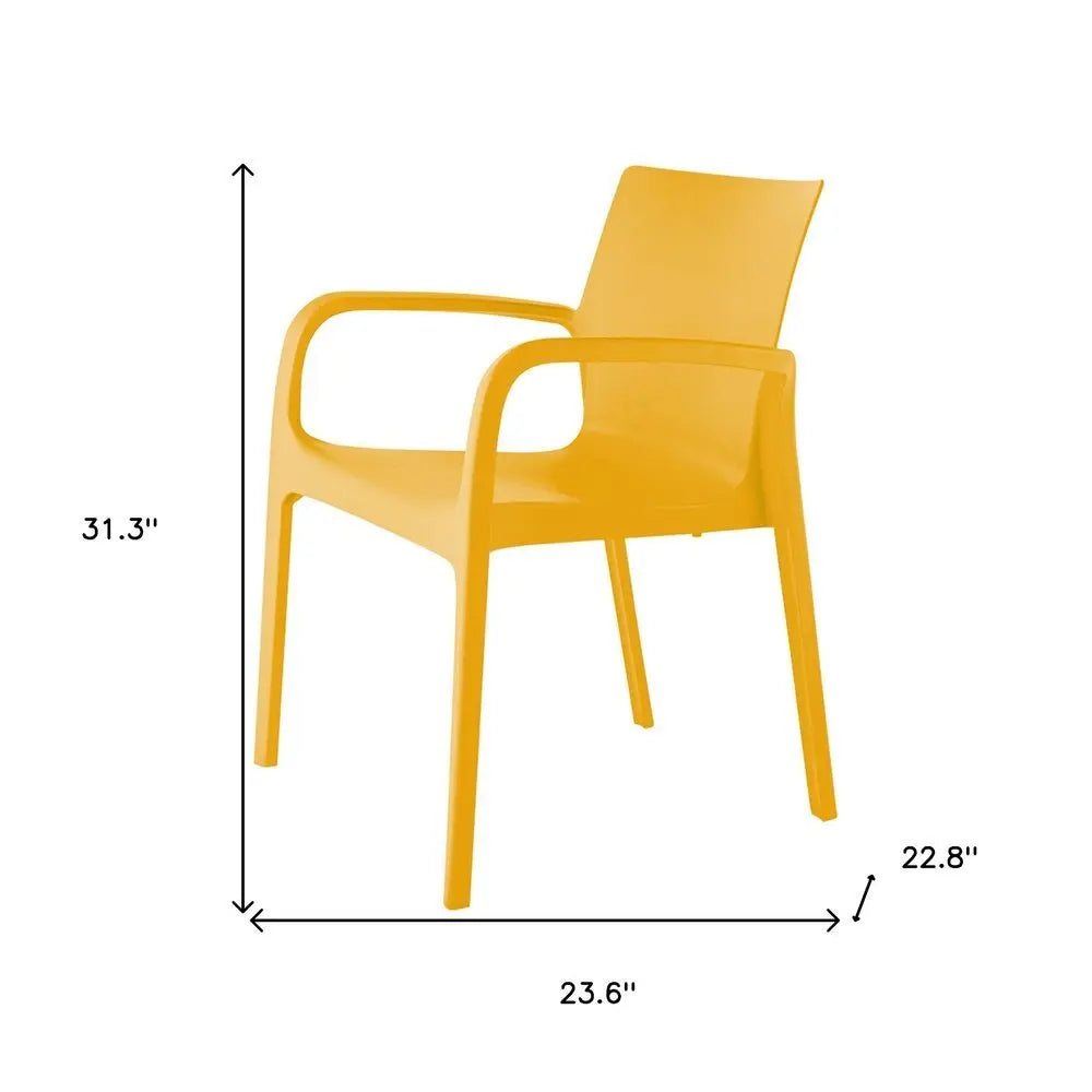 Set of Two Gold Heavy Duty Plastic Outdoor Stacking Dining Chairs - NOBLE HOME INTERIORS