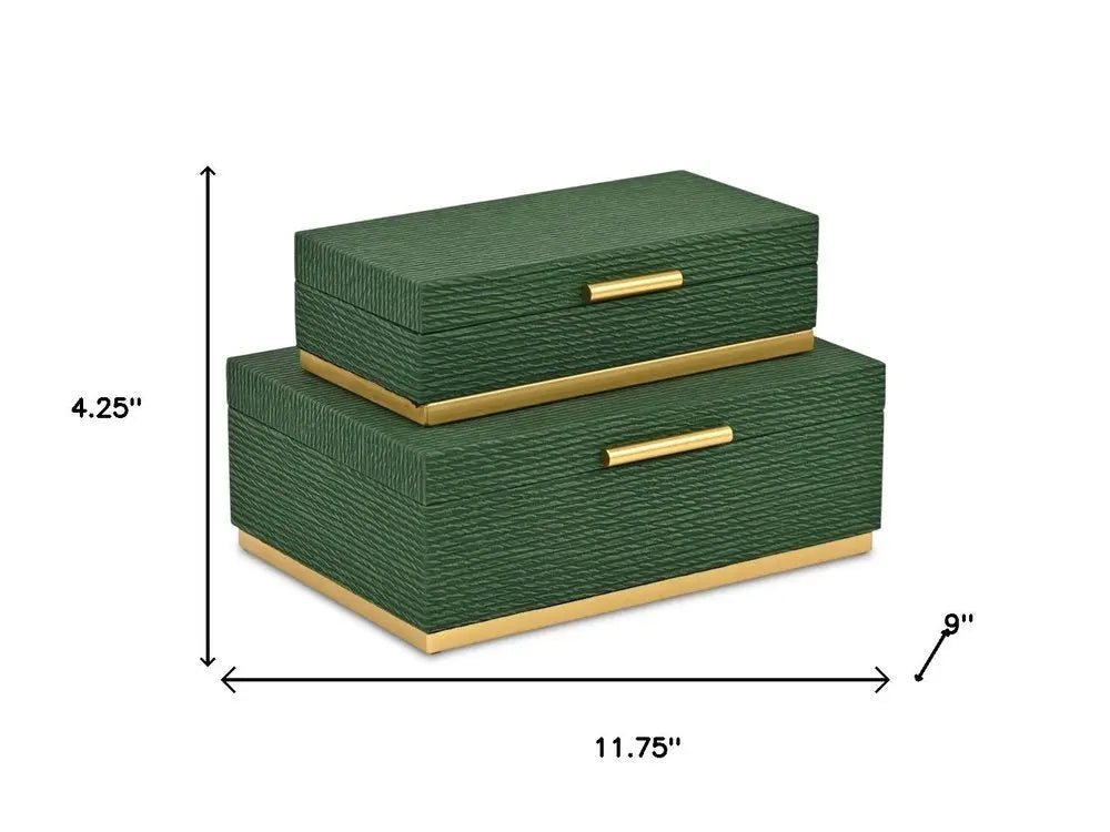 Set of Two Green And Gold Striped Nesting Storage Boxes With Lids - NOBLE HOME INTERIORS