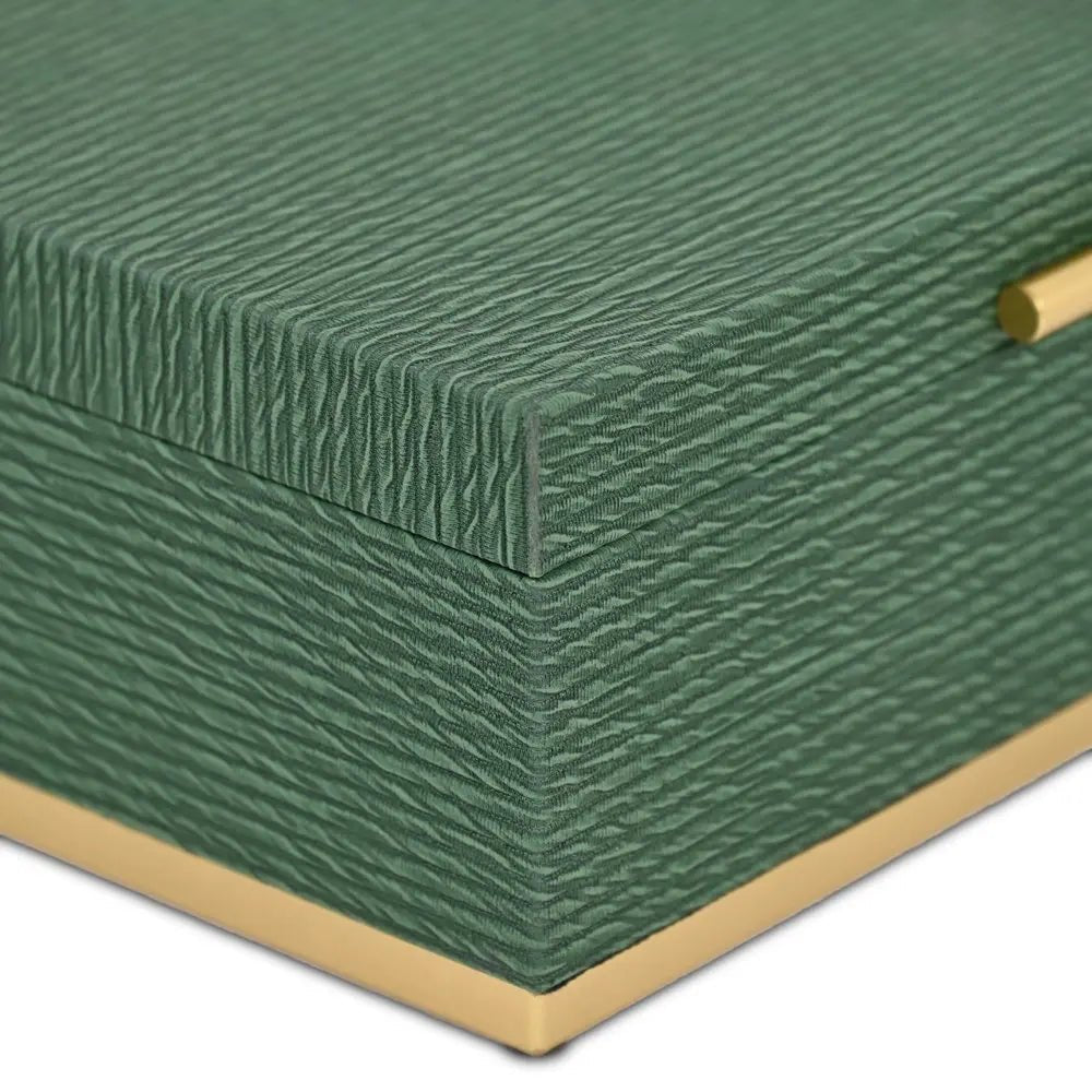 Set of Two Green And Gold Striped Nesting Storage Boxes With Lids - NOBLE HOME INTERIORS