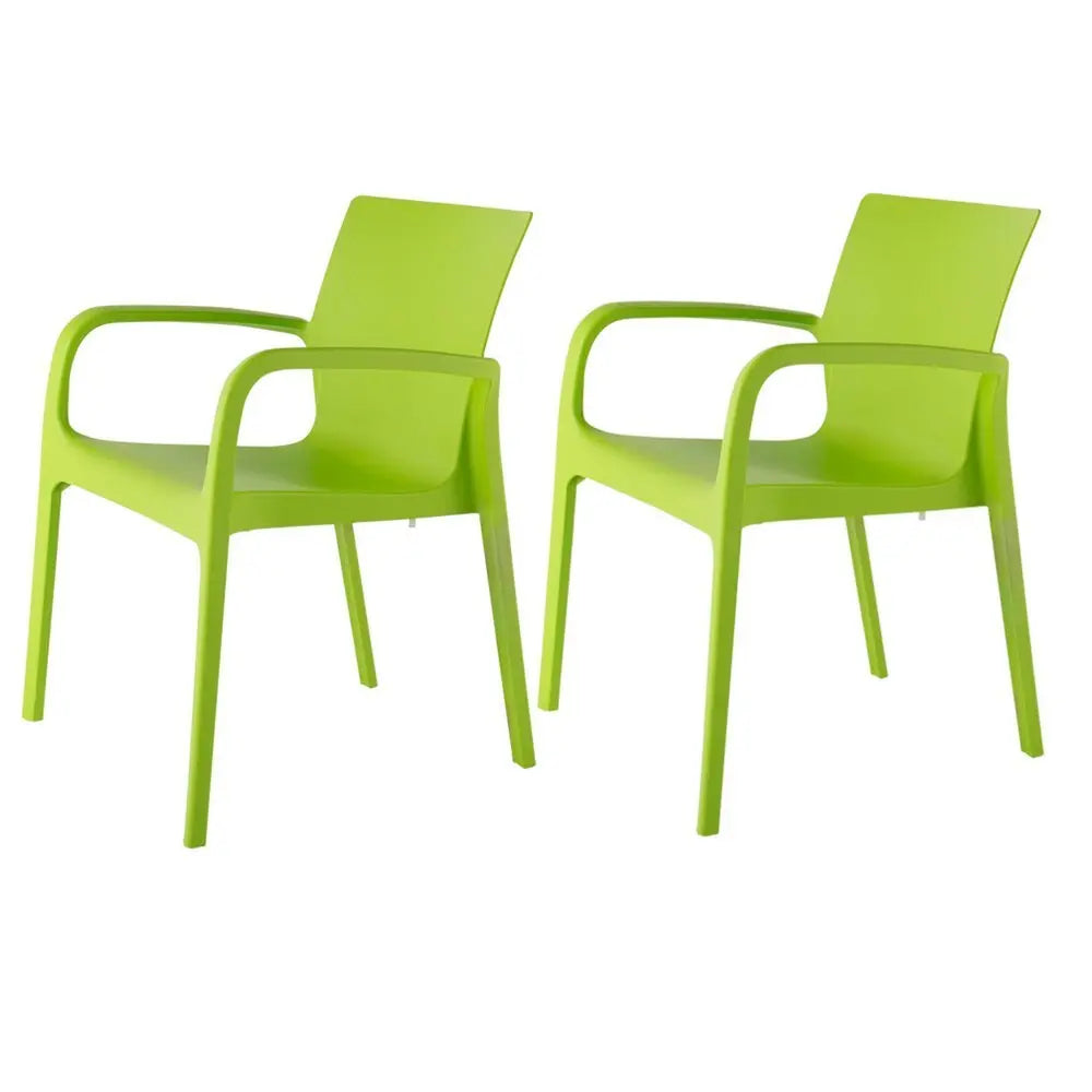 Set of Two Green Heavy Duty Plastic Outdoor Stacking Dining Chairs - NOBLE HOME INTERIORS